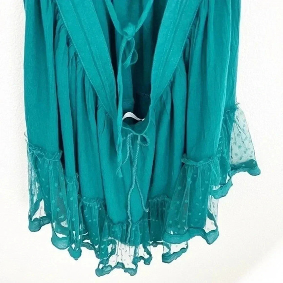 NWT R.Vivimos Teal Summer Halter Deep V Neck Mini Dress, Size Medium - Picture 7 of 10